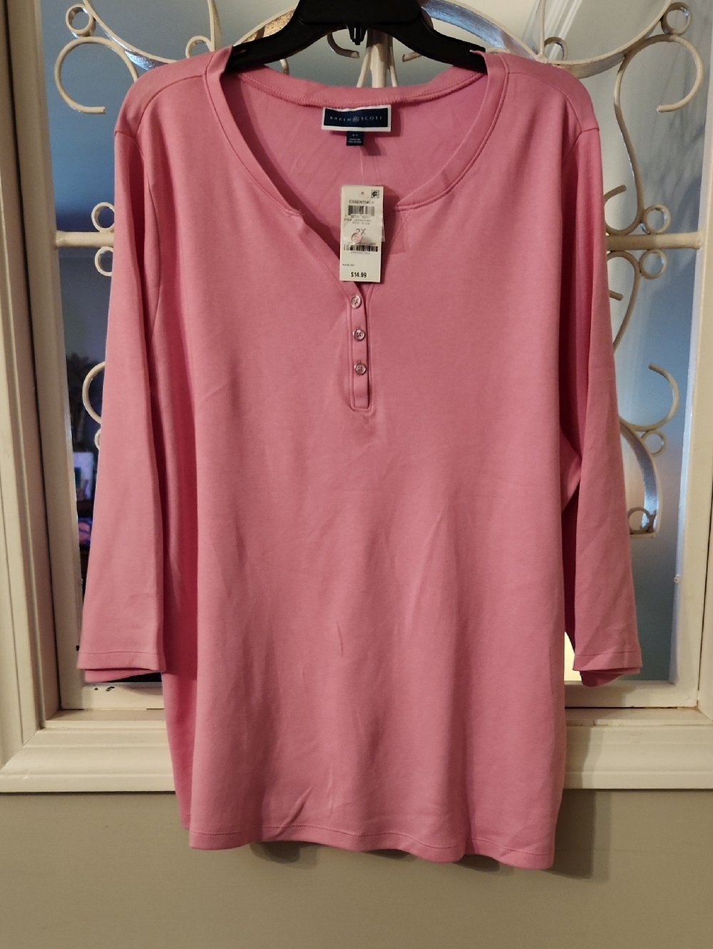 Karen Scott Pink Button-Down Henley Top